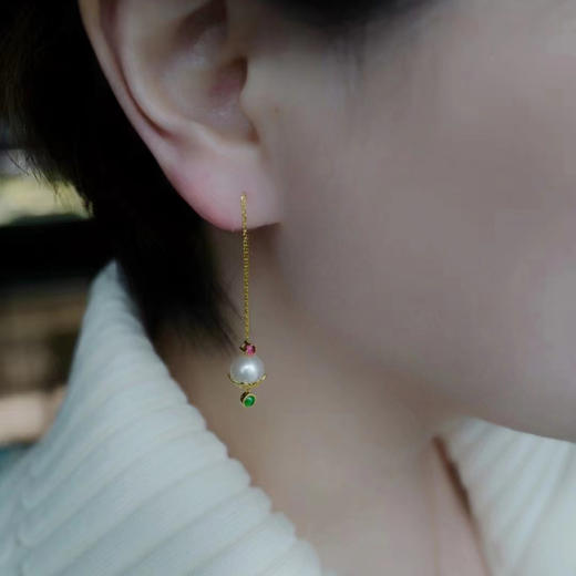 龢盒原创 天然淡水珍珠翡翠耳线 商品图2