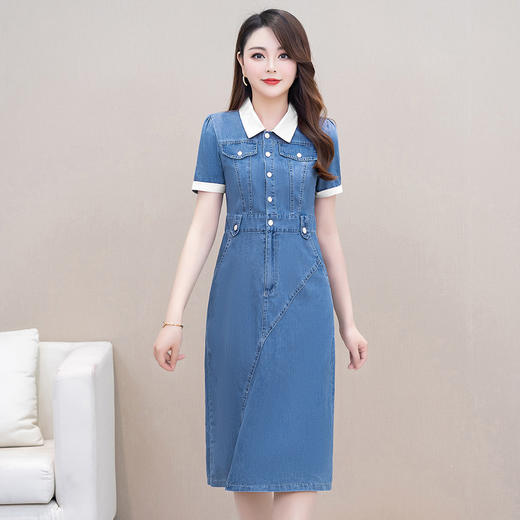清新舒适，牛仔撞色小翻领短袖连衣裙QYM-XQD-X9329-L 商品图2