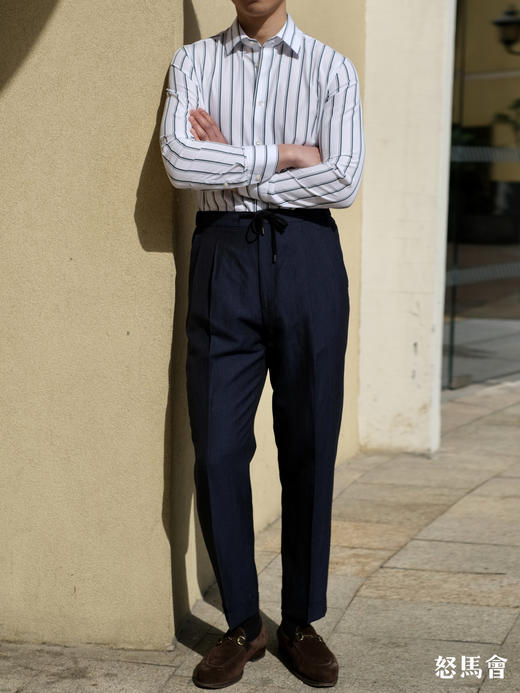 Alfred Brown 羊毛亚麻混织藏蓝色意式工艺裤装 商品图4