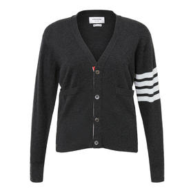 THOM BROWNE 汤姆布朗 男士V领经典四条纹羊绒针织开衫毛衣 MKC001A 00011