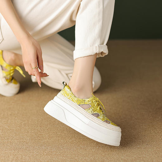 舒适简约，头层牛皮+网纱绑带厚底单鞋TYM-1418 商品图3