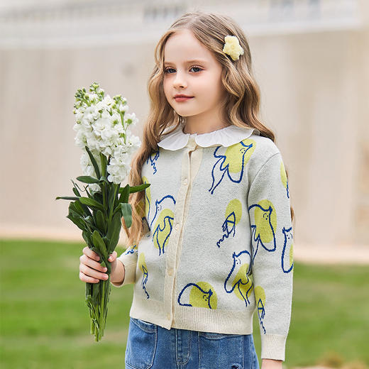 mettekids女童毛衣儿童春秋款打底棉羊绒中大童轻薄卡通针织开衫 商品图1