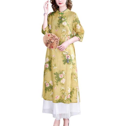 NYL-0023春夏新款时尚文艺立领印花拼接七分袖显瘦改良版旗袍连衣裙 商品图4