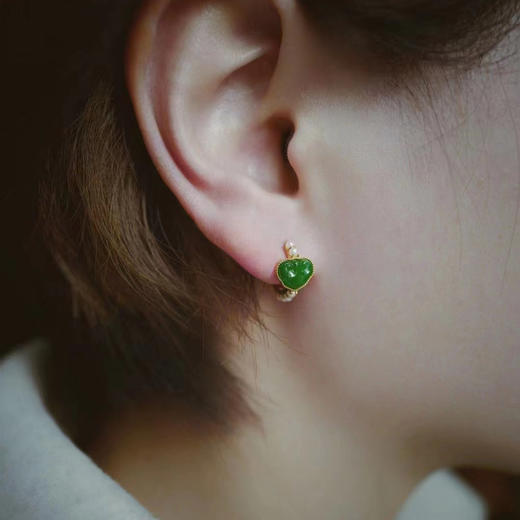 龢盒原创 辣绿翡翠如意金耳圈 二款 耳环 商品图4