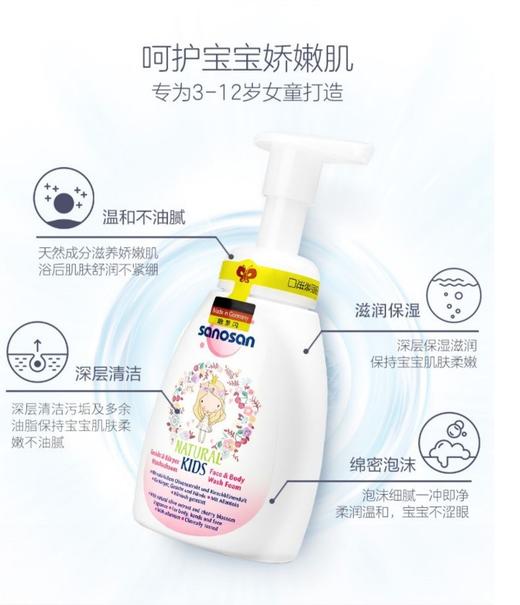 【中欧班列精选】德国哈罗闪儿童洁面沐浴泡泡 原装进口樱花香温和滋润二合一洁面沐浴泡泡 250ml/瓶 商品图2