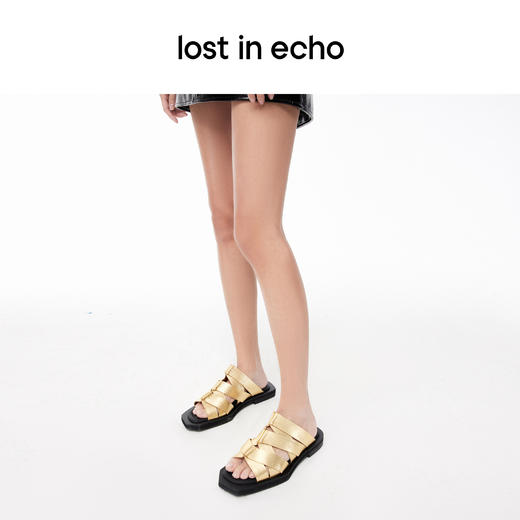 lost in echo设计师品牌交叠绑带切面平跟拖鞋罗马拖鞋凉鞋女外穿 商品图3