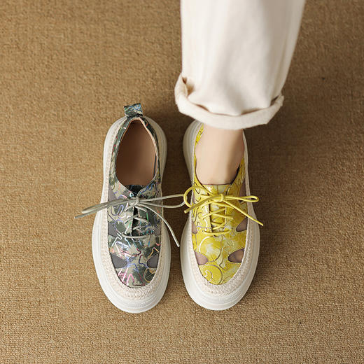 舒适简约，头层牛皮+网纱绑带厚底单鞋TYM-1418 商品图5