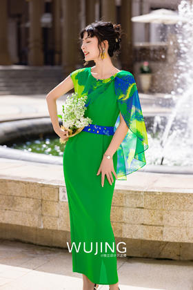 3022073 青山远黛 阳春绿连衣裙 雾境