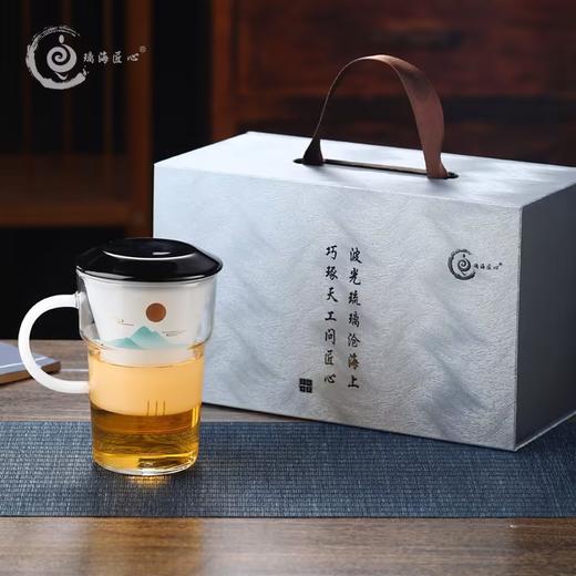 【特惠6折，仅1件，无货退款】璃海匠心耐热玻璃办公室泡茶山水之间套杯带盖茶杯礼盒装 商品图4