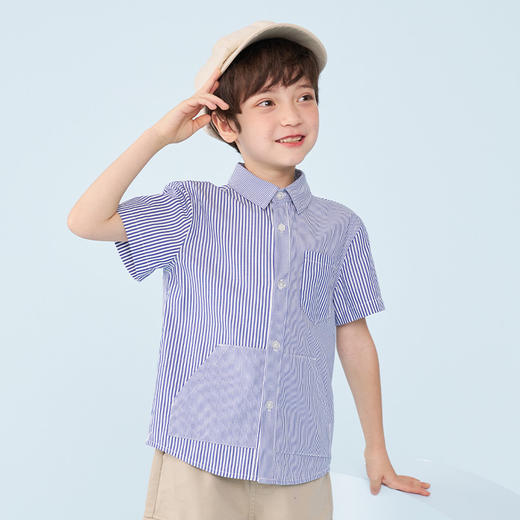 mettekids男童短袖衬衫儿童春夏新款条纹衬衣中大童休闲帅气上衣 商品图2