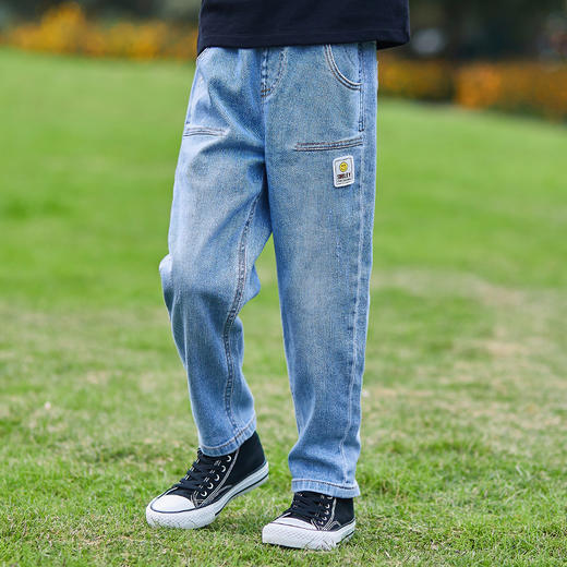 mettekids男童裤子儿童春秋休闲牛仔裤中大童宽松帅气直筒长裤 商品图1