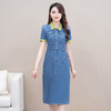 清新舒适，牛仔撞色小翻领短袖连衣裙QYM-XQD-X9329-L 商品缩略图1