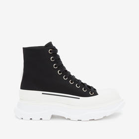 ALEXANDER MCQUEEN 亚历山大.麦昆 女士棉质字母徽标 Tread Slick 系带高帮休闲运动鞋 黑色 697080 W4MV2 1070