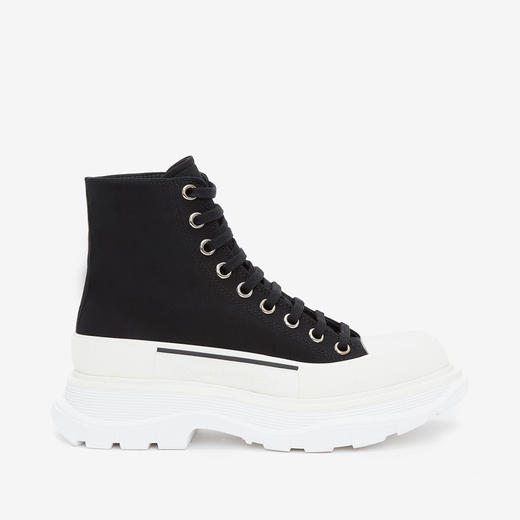 ALEXANDER MCQUEEN 亚历山大.麦昆 女士棉质字母徽标 Tread Slick 系带高帮休闲运动鞋 黑色 697080 W4MV2 1070 商品图0