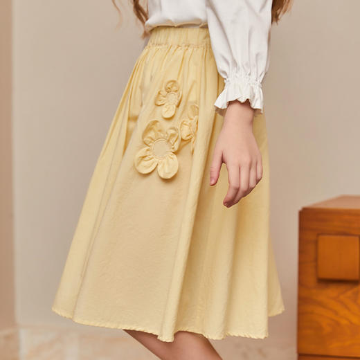 mettekids女童半身裙儿童春秋黄色花朵裙子中大童甜美舒适公主裙 商品图0