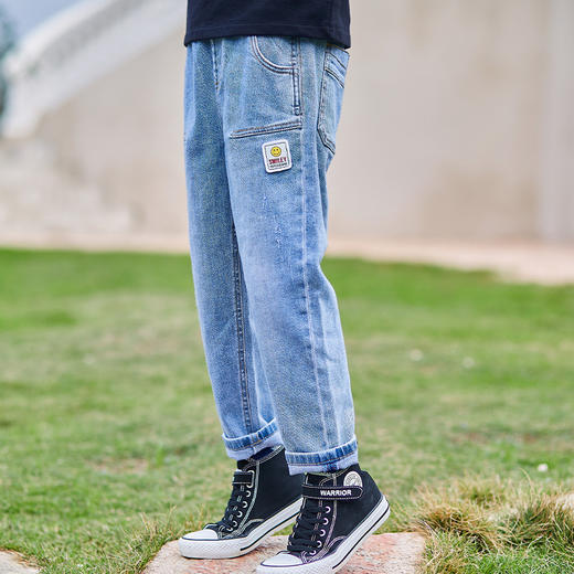 mettekids男童裤子儿童春秋休闲牛仔裤中大童宽松帅气直筒长裤 商品图2