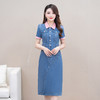 清新舒适，牛仔撞色小翻领短袖连衣裙QYM-XQD-X9329-L 商品缩略图0