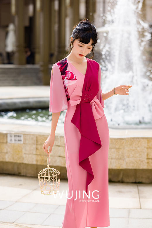 3022038 粉黛胭脂 藕粉色连衣裙 雾境 商品图0