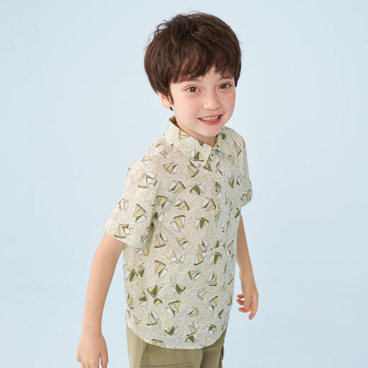 mettekids男童短袖衬衫夏季休闲印花上衣儿童纯棉衬衣潮帅气童装 商品图2