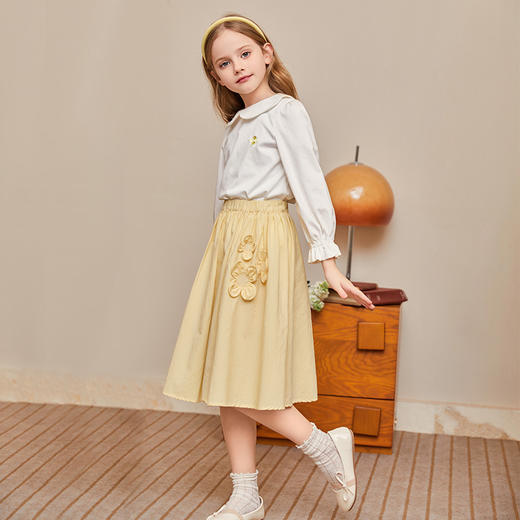 mettekids女童半身裙儿童春秋黄色花朵裙子中大童甜美舒适公主裙 商品图1