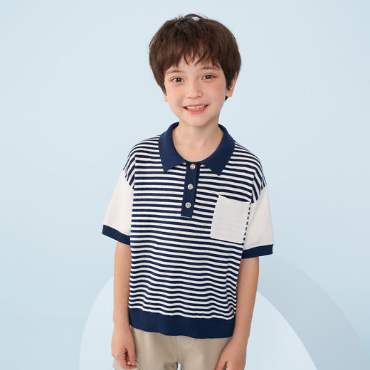 mettekids男童短袖t恤儿童条纹Polo衫童装中大男童翻领打底衫上衣 商品图2