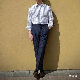 Alfred Brown 羊毛亚麻混织藏蓝色意式工艺裤装