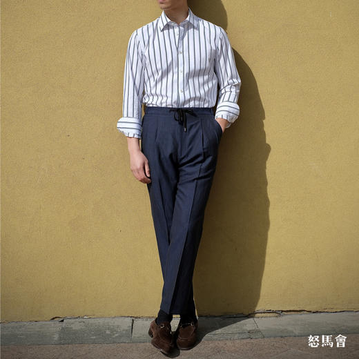 Alfred Brown 羊毛亚麻混织藏蓝色意式工艺裤装 商品图0