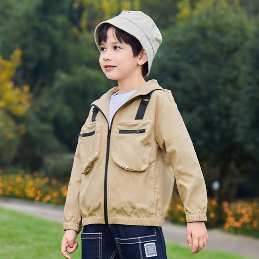 mettekids儿童外套男童春秋新款时尚童装中大童连帽休闲短款风衣 商品图1