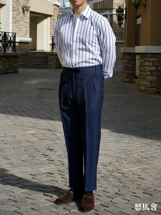 Alfred Brown 羊毛亚麻混织藏蓝色意式工艺裤装 商品图1