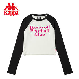 Kappa卡帕长袖2023新款女复古撞色长T美式街头圆领辣妹短款上衣KPDFBTC02K