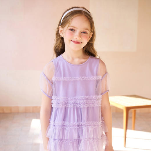 mettekids儿童连衣裙女童网纱裙子夏季蛋糕裙中大童假两件公主裙 商品图3