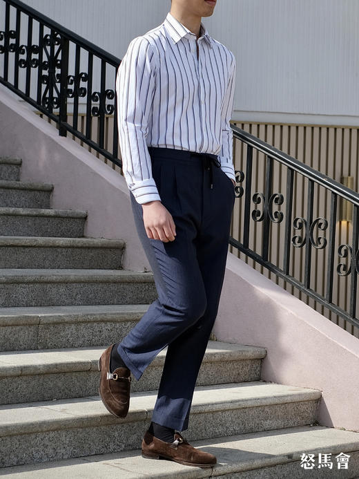 Alfred Brown 羊毛亚麻混织藏蓝色意式工艺裤装 商品图5