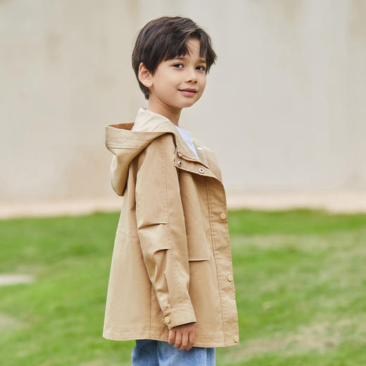 mettekids男童风衣英伦风儿童2022春秋中大童中长款连帽休闲外套 商品图1