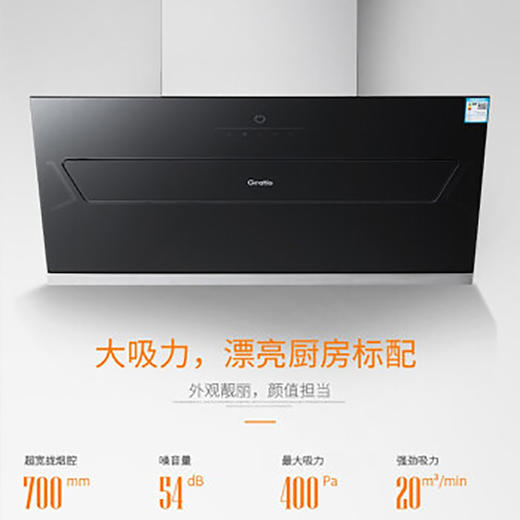 格瑞泰CXW-220-ED805高端全自动家用强力大风量无缝集烟腔油烟 商品图2