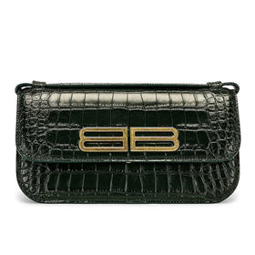 BALENCIAGA 巴黎世家 女士鳄鱼压纹 BB 金属徽标链条单肩包 墨绿色 674693 23ECM 3017