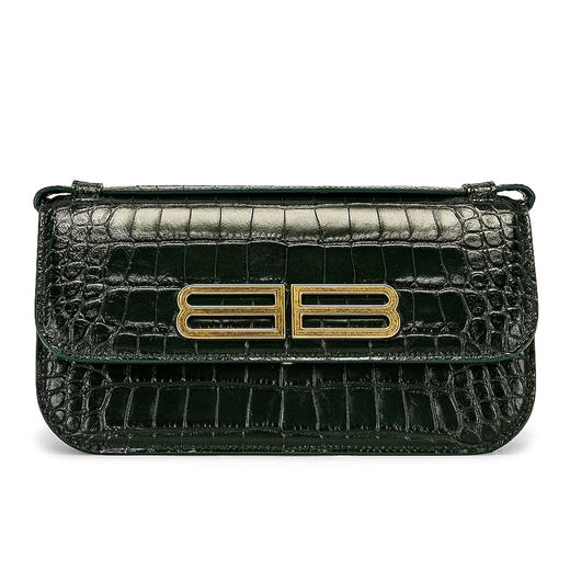 BALENCIAGA 巴黎世家 女士鳄鱼压纹 BB 金属徽标链条单肩包 墨绿色 674693 23ECM 3017 商品图0