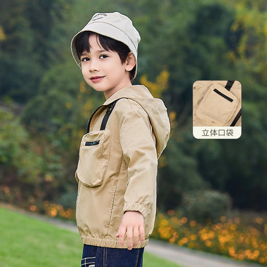 mettekids儿童外套男童春秋新款时尚童装中大童连帽休闲短款风衣 商品图0