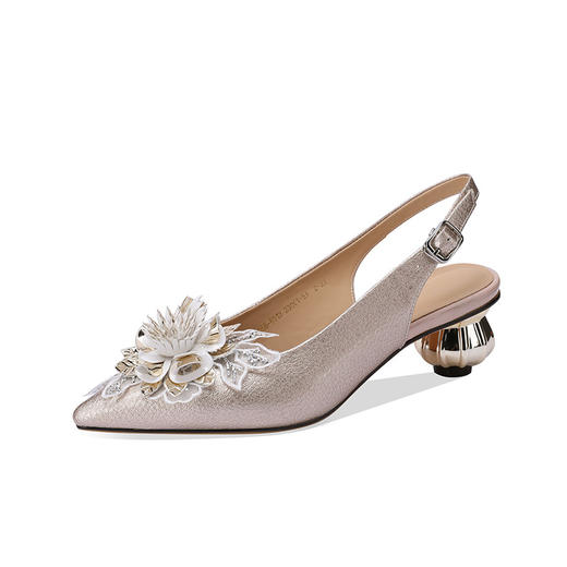 高跟鞋女法式仙女凉鞋2023春夏新款时尚气质花朵尖头细跟后空单鞋 商品图4