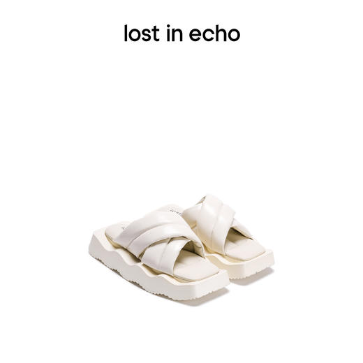 lost in echo设计师品牌休闲方头舒适厚底波浪底交叉带拖鞋女外穿 商品图0