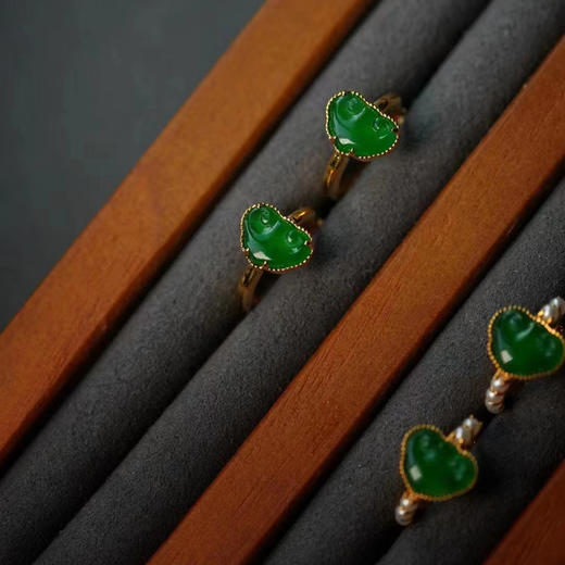 龢盒原创 辣绿翡翠如意金耳圈 二款 耳环 商品图1