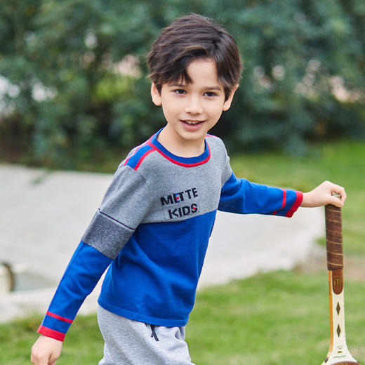 mettekids男童毛衣儿童春秋新款上衣童装打底衫中大童圆领针织衫 商品图1