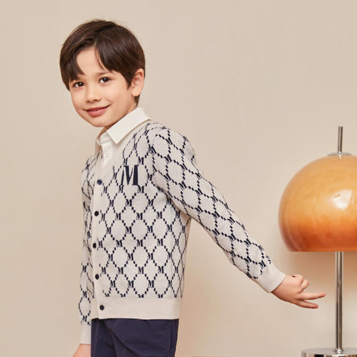 mettekids男童毛衣春秋新款V领打底衫中大儿童英伦风休闲针织开衫 商品图2
