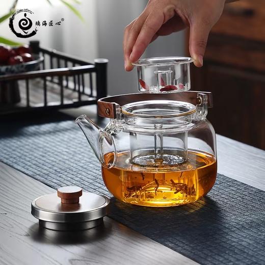 璃海匠心-透明乐栖蒸煮壶1000ML围炉煮茶壶养生泡茶提梁壶碳炉电陶炉家用 商品图5
