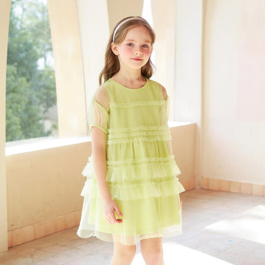 mettekids儿童连衣裙女童网纱裙子夏季蛋糕裙中大童假两件公主裙 商品图0
