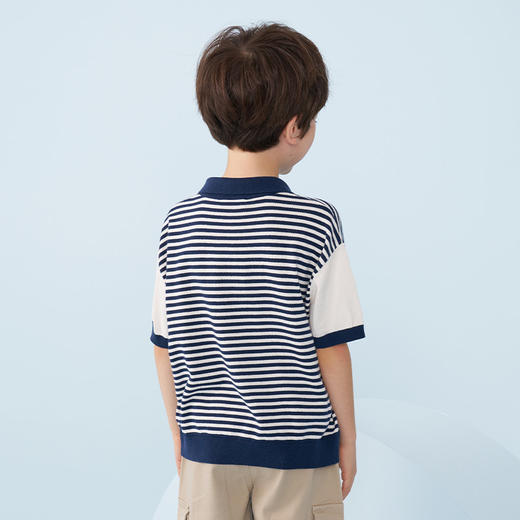 mettekids男童短袖t恤儿童条纹Polo衫童装中大男童翻领打底衫上衣 商品图3