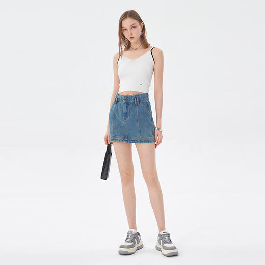Self Who2023新款纯棉定制蓝灰绿洗水牛仔半身裙活力气质通勤裙子 商品图1