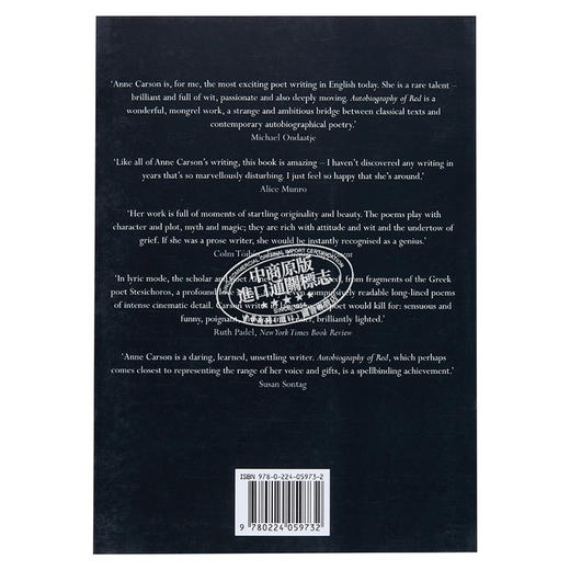 【中商原版】安妮 卡森 红的自传 Autobiography Of Red 英文原版 Anne Carson 诗体小说 古典文本与当代自传诗的桥梁 商品图1