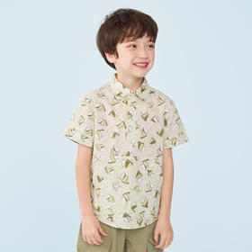 mettekids男童短袖衬衫夏季休闲印花上衣儿童纯棉衬衣潮帅气童装