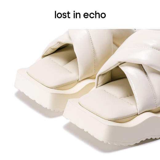 lost in echo设计师品牌休闲方头舒适厚底波浪底交叉带拖鞋女外穿 商品图2