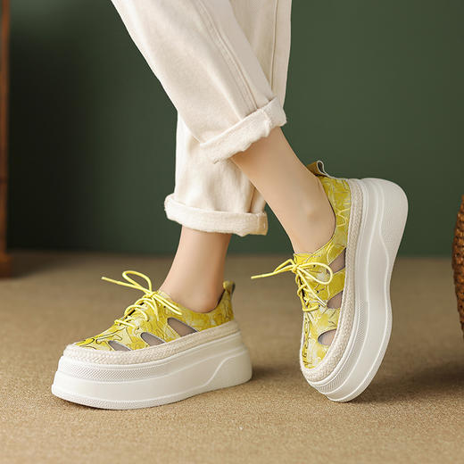 舒适简约，头层牛皮+网纱绑带厚底单鞋TYM-1418 商品图0